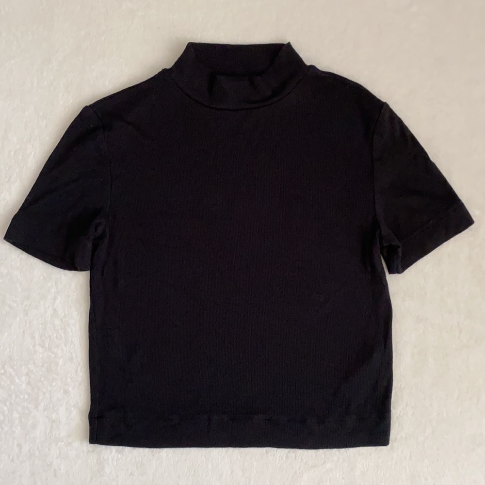 {Aritzia} Babaton | Mockneck Ribbed Cropped Short Sleeve Contour Tee Black (XS)